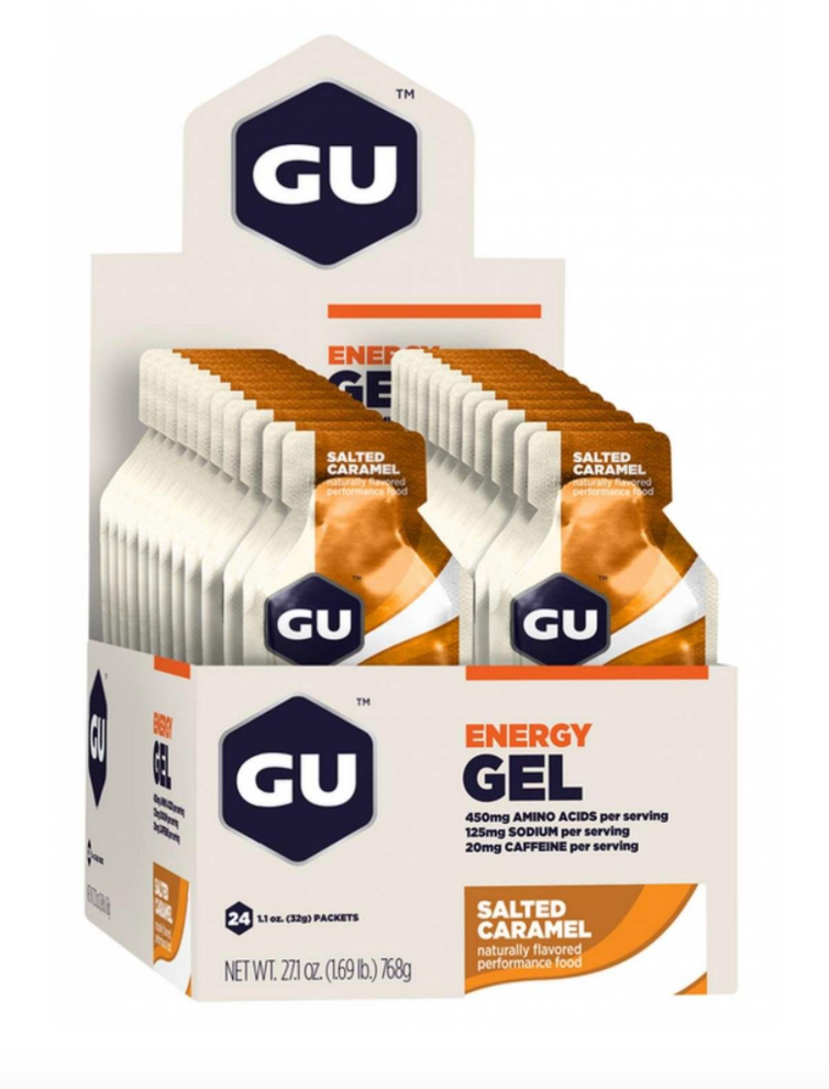 Oprydningssalg - 24 stk. GU Gel Saltet Caramel Energi gel med koffein