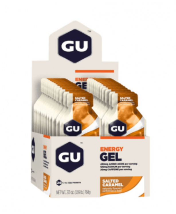 Oprydningssalg - 24 stk. GU Gel Saltet Caramel Energi gel med koffein